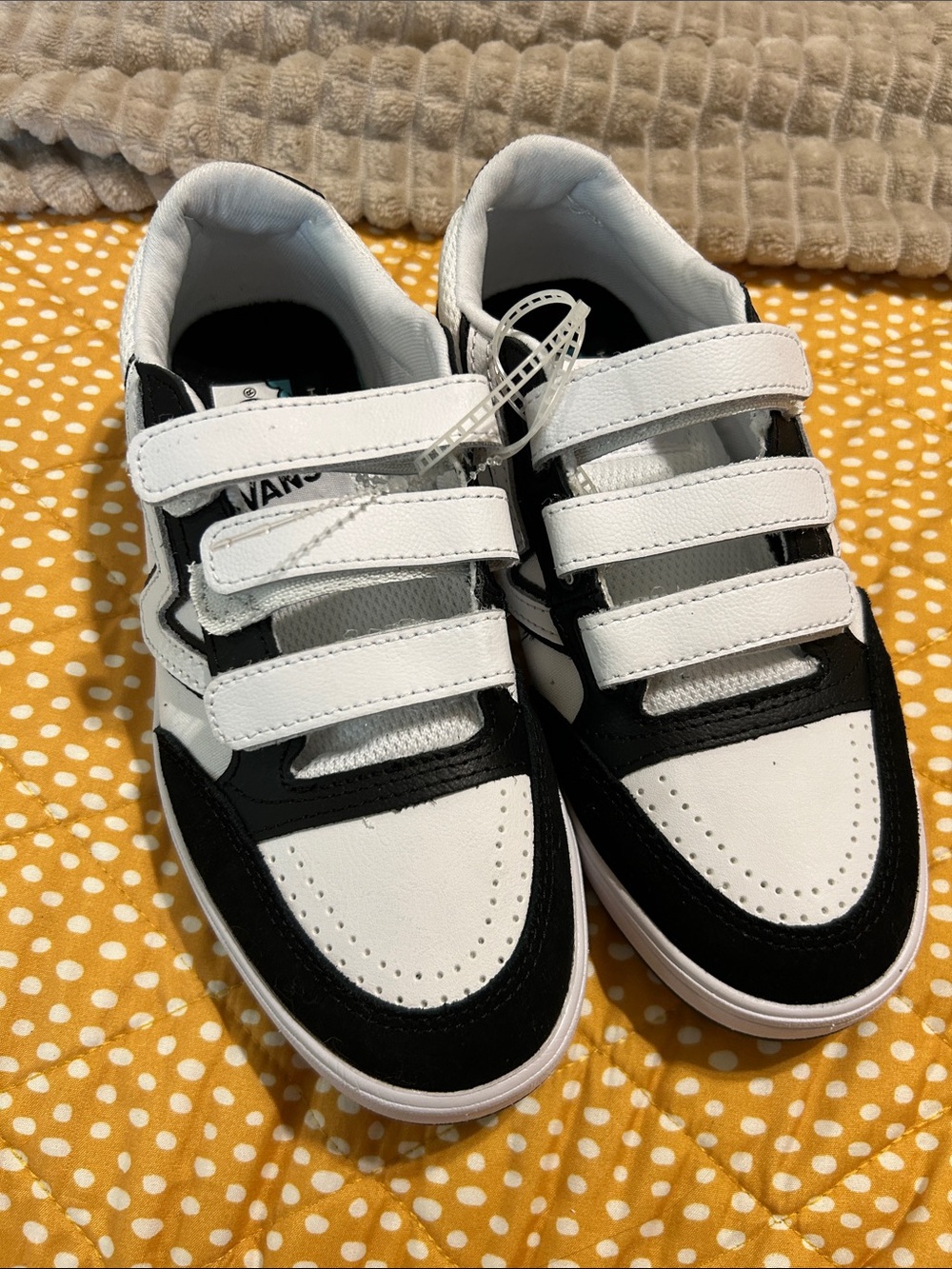 Vans Kids Black and White Triple-Strap Skate Sneakers